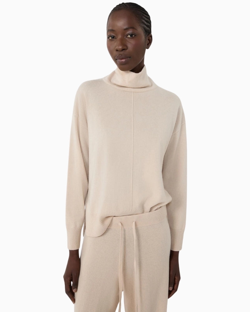 Close-up of ribbed trim and neckline detail on Scrivia wool-cashmere knit