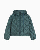 Front view of Weekend Max Mara Eris short down jacket in olive water-repellent fabric with diamond quilting