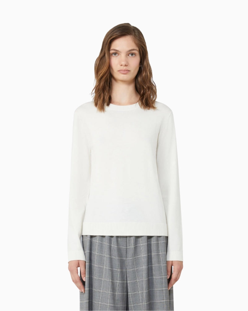 Weekend Max Mara ecru silk wool jumper with crew neck and long sleeves