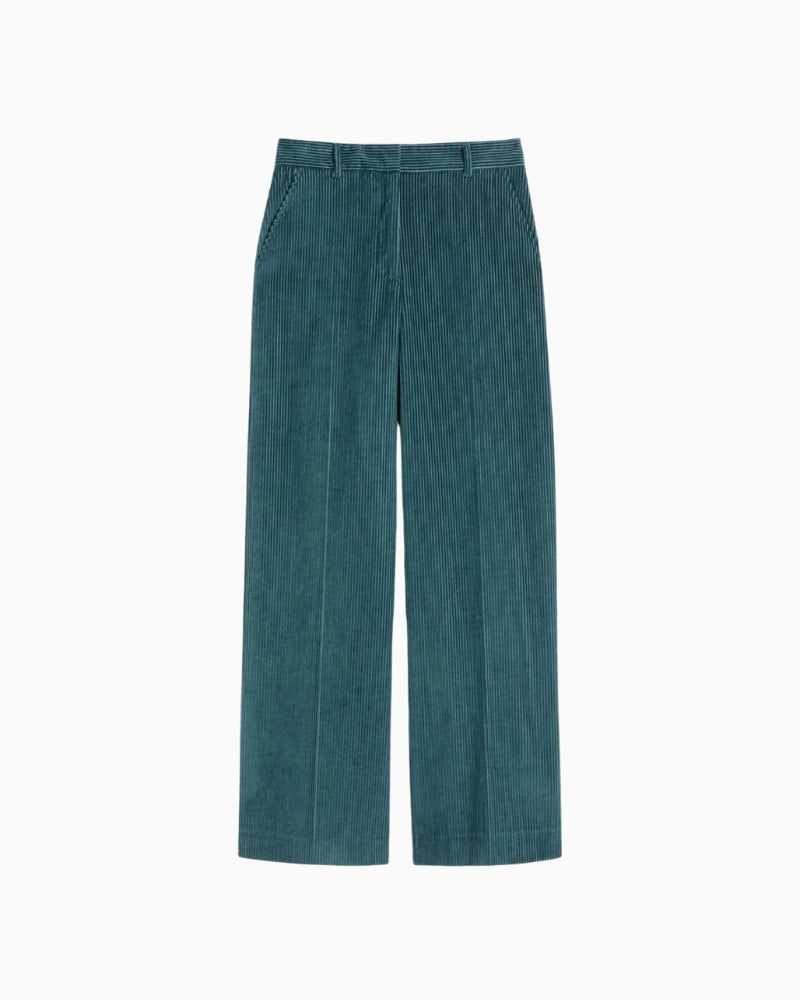 Front view of Weekend Max Mara Tania cotton velvet wide-leg trousers in olive green