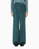 Front view of Weekend Max Mara Tania cotton velvet wide-leg trousers in olive green