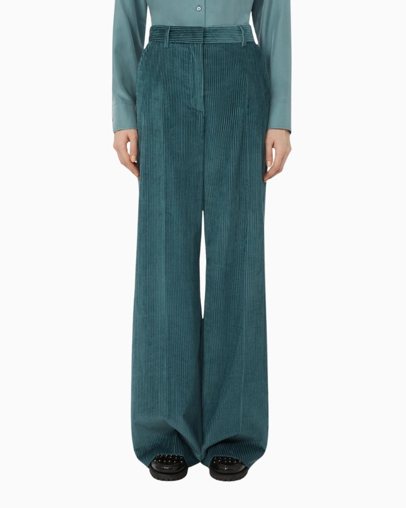 Front view of Weekend Max Mara Tania cotton velvet wide-leg trousers in olive green