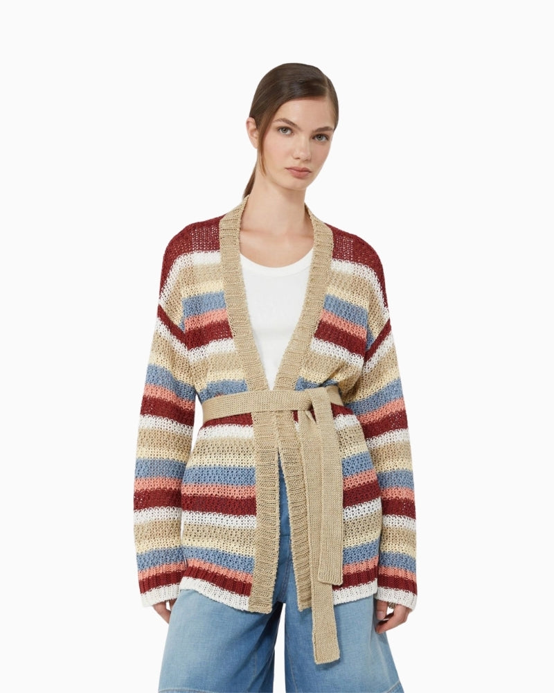 Weekend Max Mara Bonito linen cardigan cherry front view – Áines Boutique