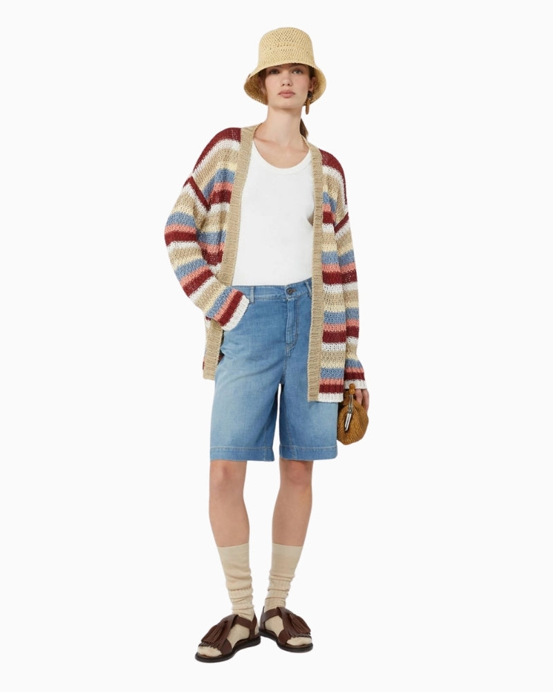 Woman wearing Weekend Max Mara Bonito linen cardigan cherry – Áines Boutique