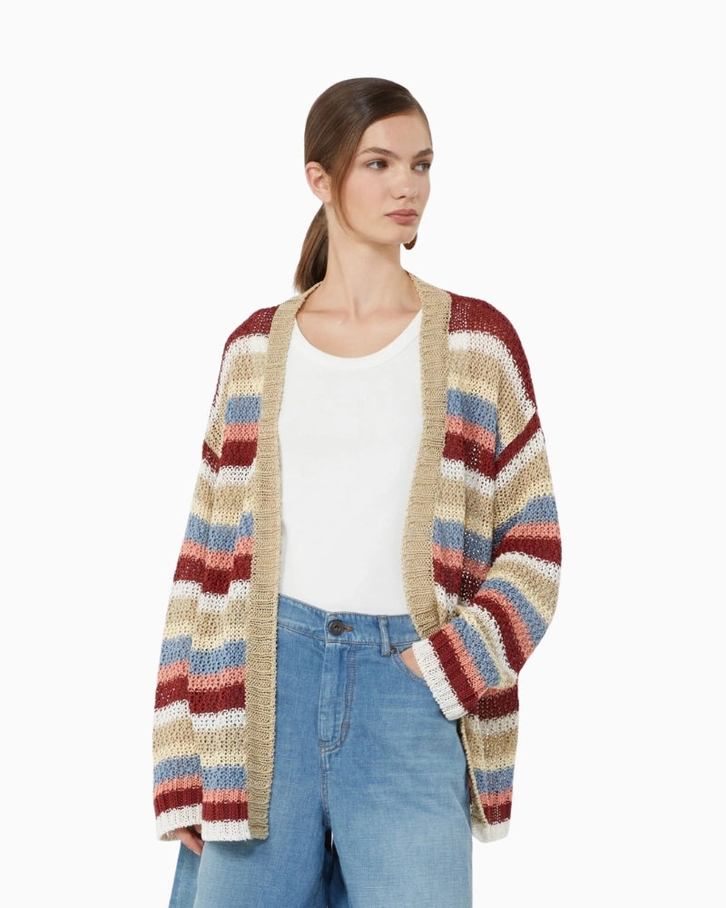 Weekend Max Mara Bonito linen cardigan cherry front view – Áines Boutique