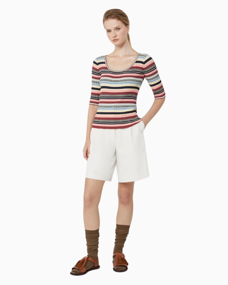 Woman wearing Weekend Max Mara Guglia ribbed jumper multicolour – Áines Boutique