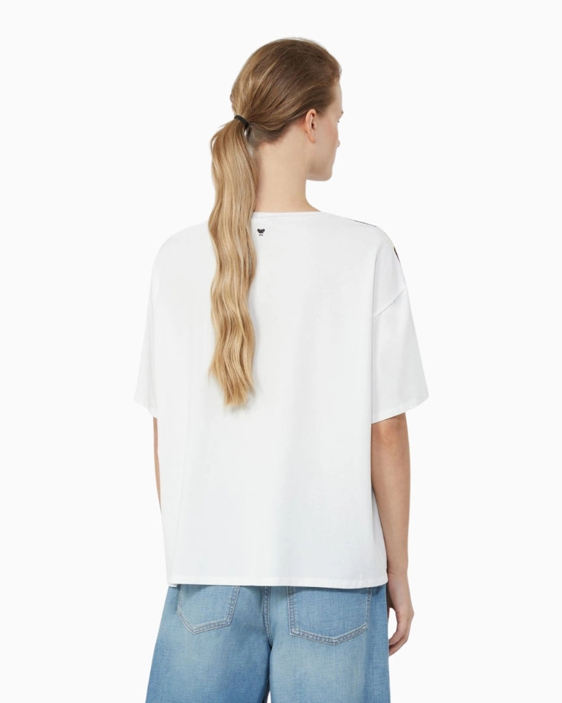 Weekend Max Mara silk front T-shirt multicolour, woman wearing back view – Áines Boutique