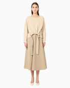 Weekend Max Mara technical fabric and cotton dress hazelnut brown, woman wearing front view – Áines Boutique