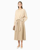 Weekend Max Mara hazelnut brown dress, woman wearing side view – Áines Boutique