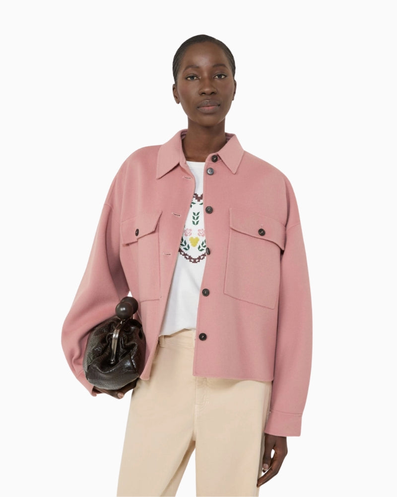 Weekend Max Mara Zerbino jacket antique rose close-up wool fabric detail – Áines Boutique