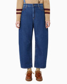 Front view of Weekend Max Mara Douglas barrel-leg jeans in navy denim