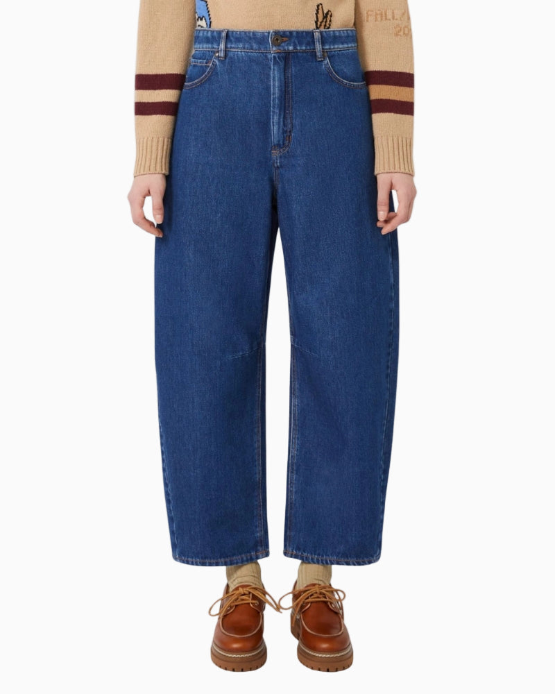 Front view of Weekend Max Mara Douglas barrel-leg jeans in navy denim