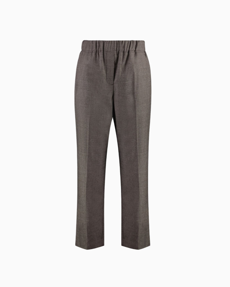 Front view of Weekend Max Mara Hateley houndstooth wool trousers in chocolate