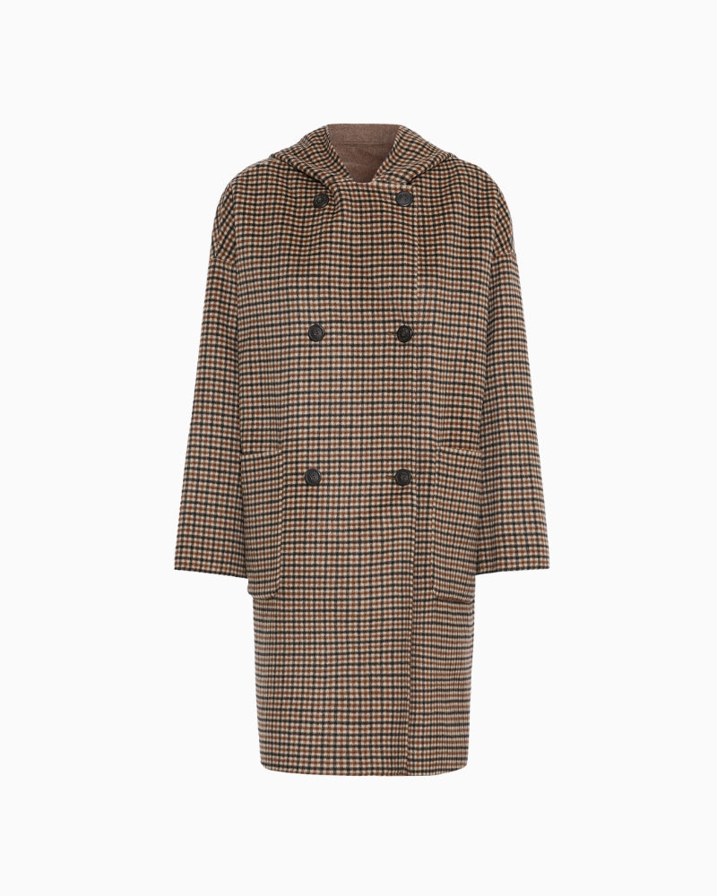 Weekend Max Mara Balta Double Wool Coat in Black/Brown button fastening detail