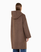 Weekend Max Mara Balta Double Wool Coat in Black/Brown hood detail