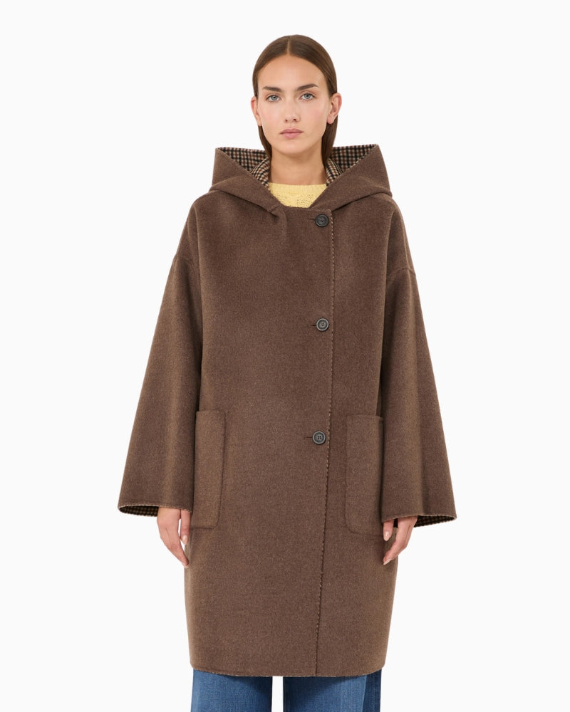 Weekend Max Mara Balta Double Wool Coat in Black/Brown patch pocket detail