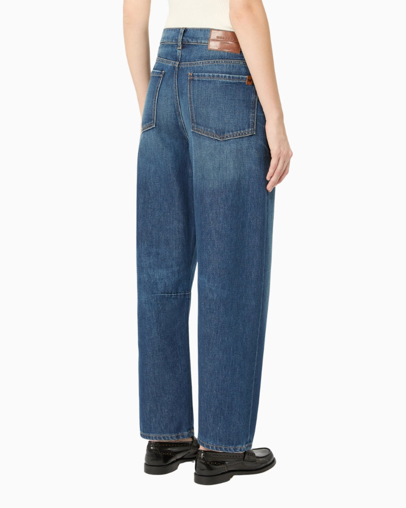Weekend Max Mara Barrel-Leg Denim Jeans in Dark Denim back view