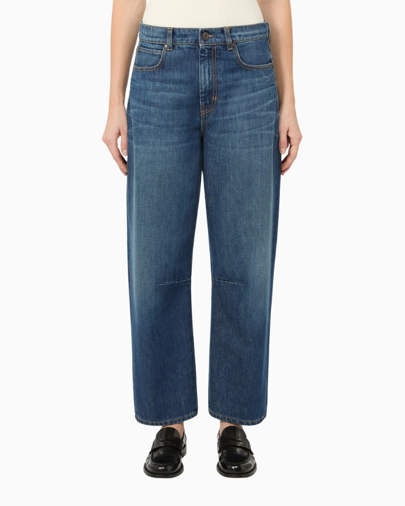Weekend Max Mara Barrel-Leg Denim Jeans in Dark Denim front view