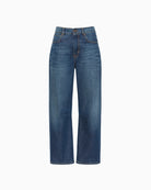 Weekend Max Mara Barrel-Leg Denim Jeans in Dark Denim waist detail
