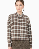Weekend Max Mara Checked Flannel Shirt in Brown chest pocket detail