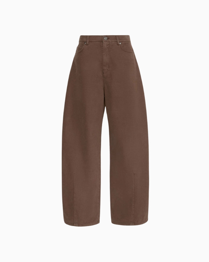 Weekend Max Mara Cotton Drill Trousers in Brown barrel-leg detail