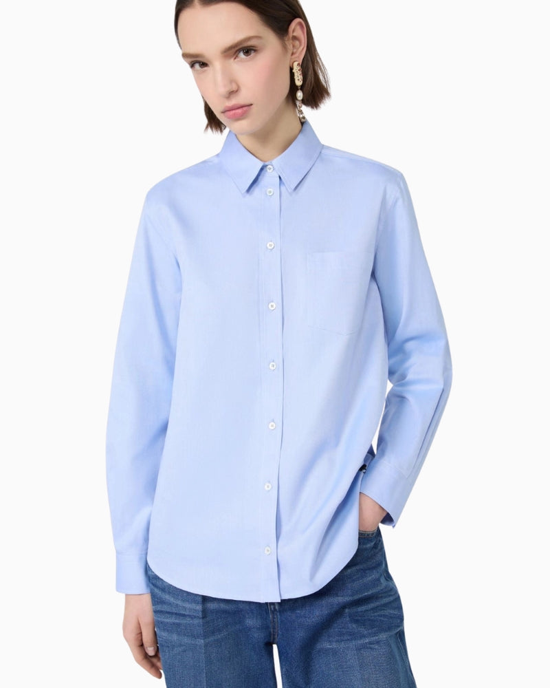 Weekend Max Mara Cotton Oxford Shirt in Light Blue front view
