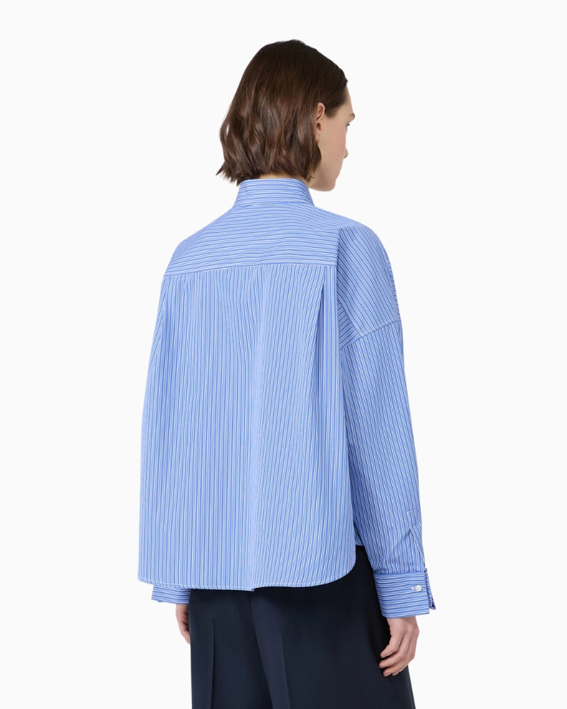 Weekend Max Mara Cotton Poplin Shirt in Blue Stripe back view