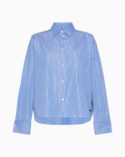 Weekend Max Mara Cotton Poplin Shirt in Blue Stripe fabric detail