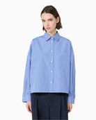 Weekend Max Mara Cotton Poplin Shirt in Blue Stripe front view