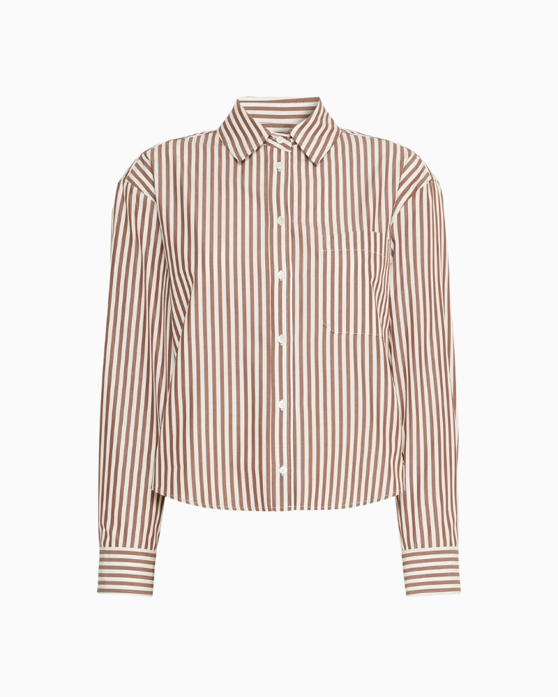 Weekend Max Mara Cotton Poplin Shirt in Light Brown chest pocket detail