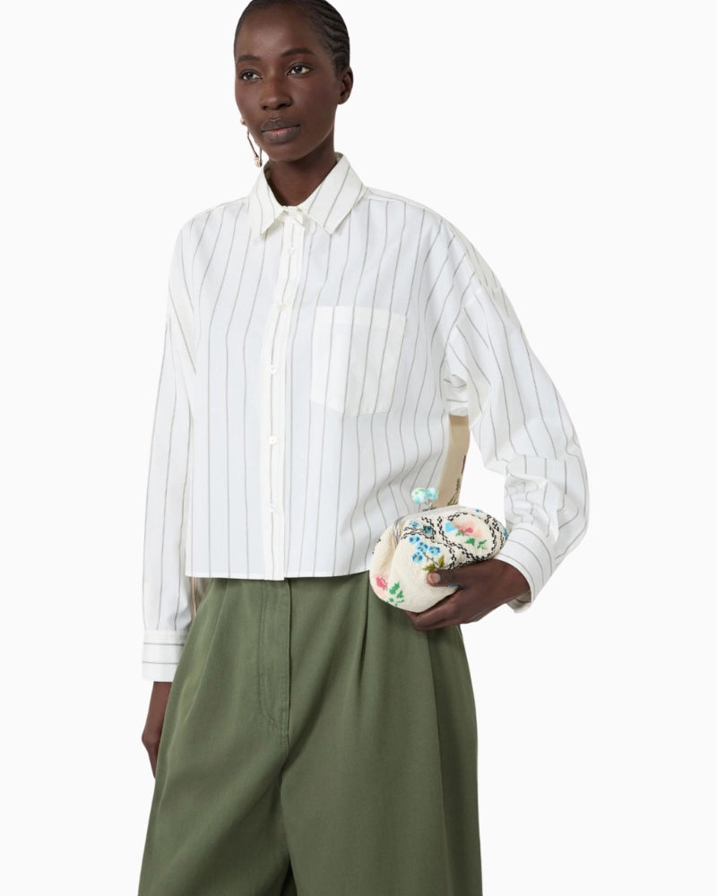 Weekend Max Mara Cotton Shirt with Contrasting Back in Cream front view