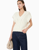 Weekend Max Mara Cotton Yarn Gilet in Ecru V-neck detail
