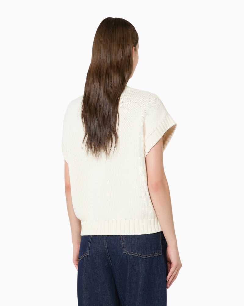 Weekend Max Mara Cotton Yarn Gilet in Ecru back view