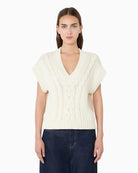 Weekend Max Mara Cotton Yarn Gilet in Ecru front view
