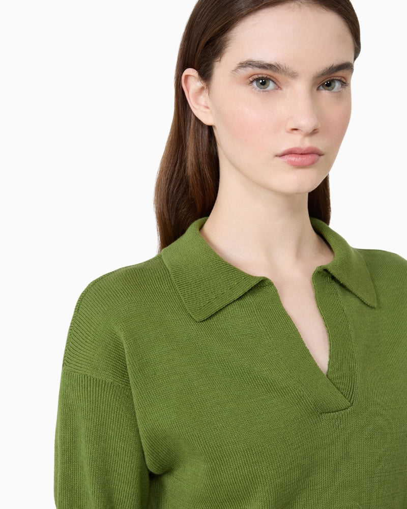 Weekend Max Mara Cotton Yarn Sweater in Green collar detail