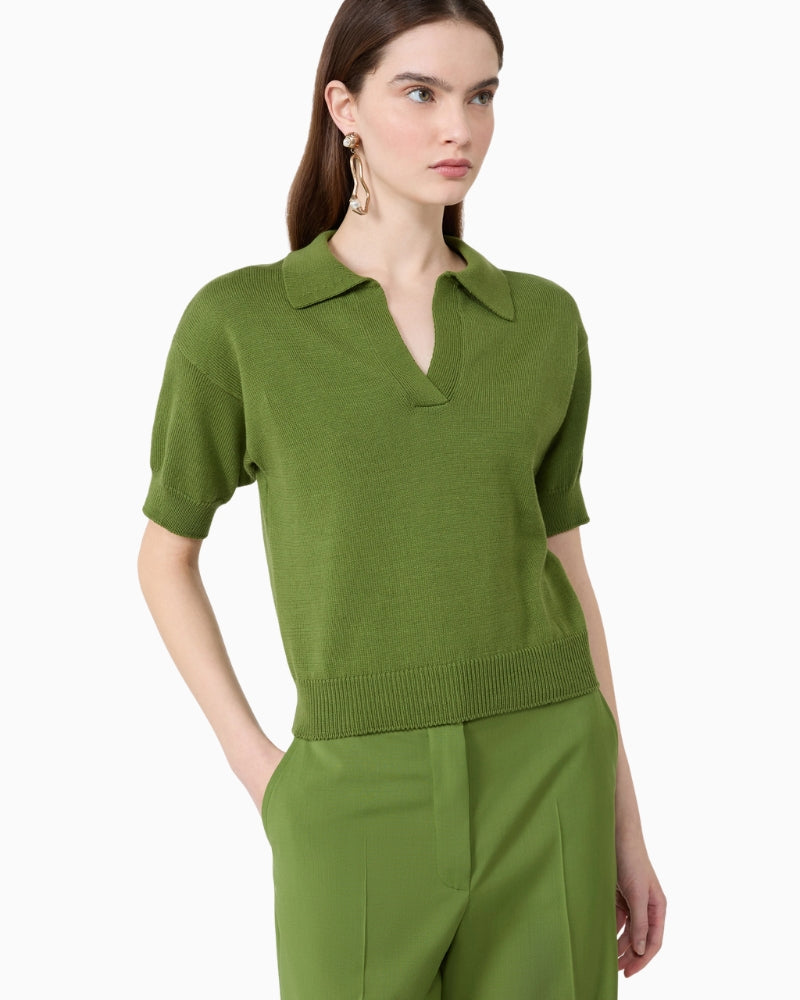 Weekend Max Mara Cotton Yarn Sweater in Green collar detail