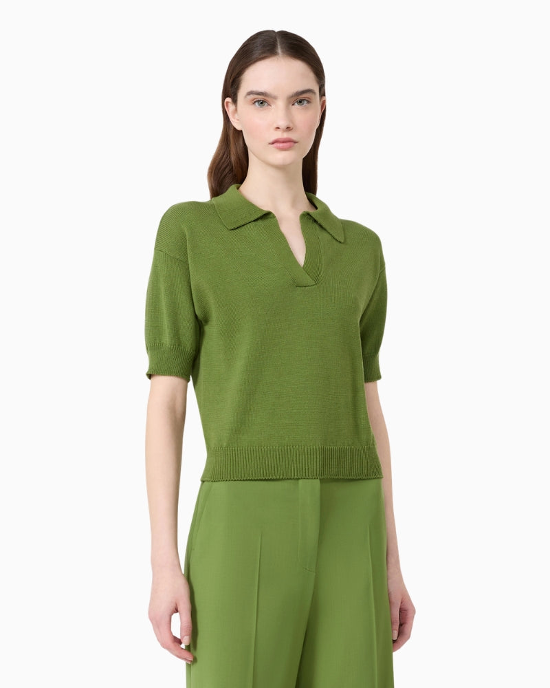 Weekend Max Mara Cotton Yarn Sweater in Green front view