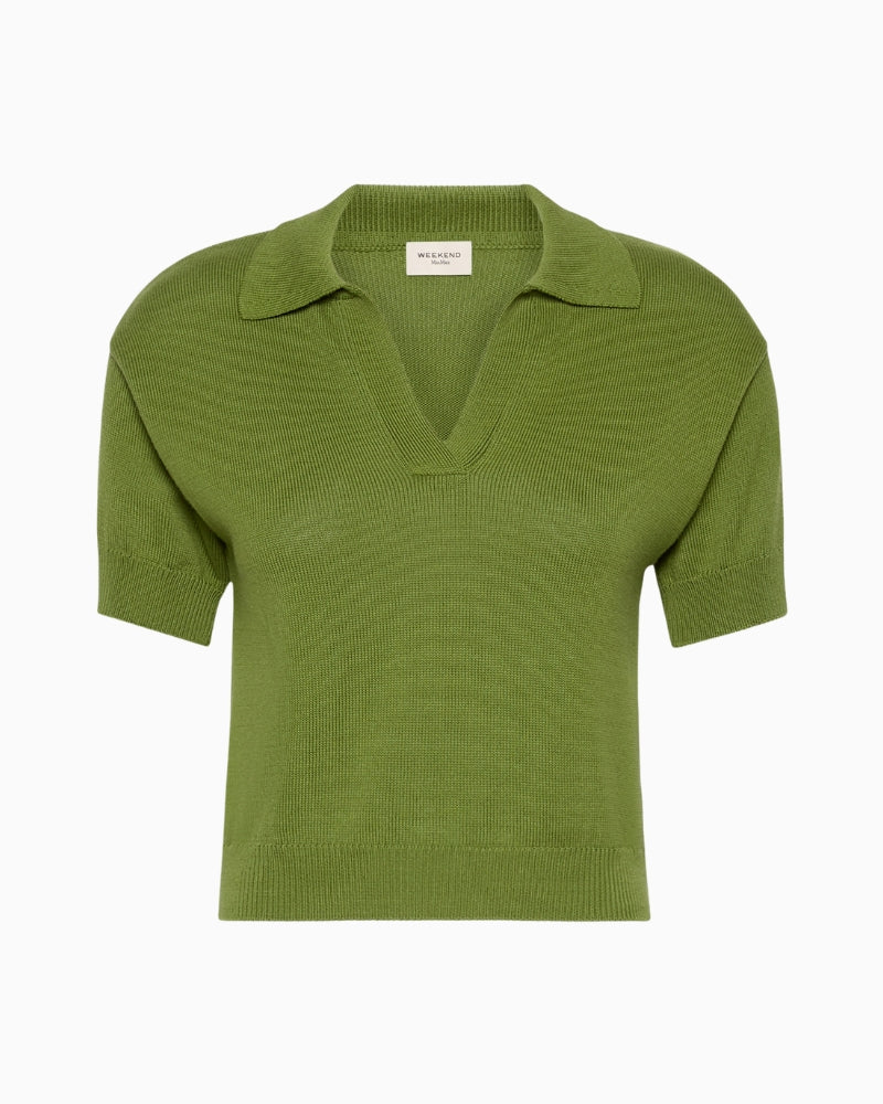 Weekend Max Mara Cotton Yarn Sweater in Green ribbed trim detail