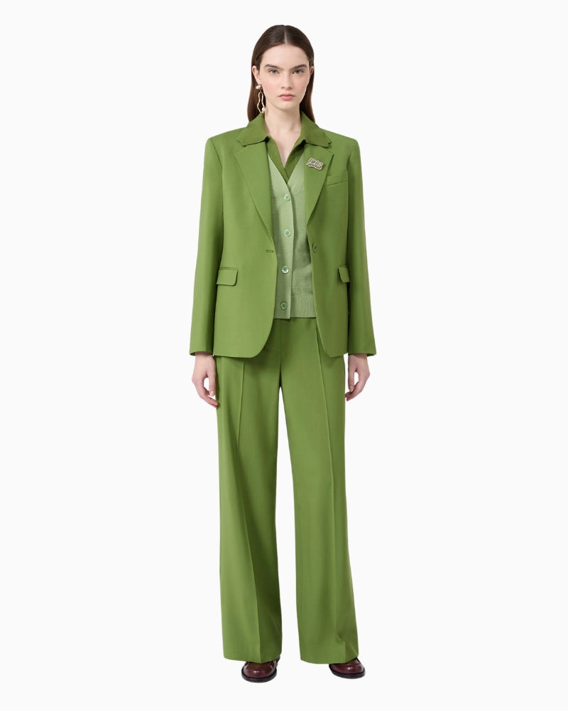 Weekend Max Mara Cotton Yarn Sweater in Green ribbed trim detail