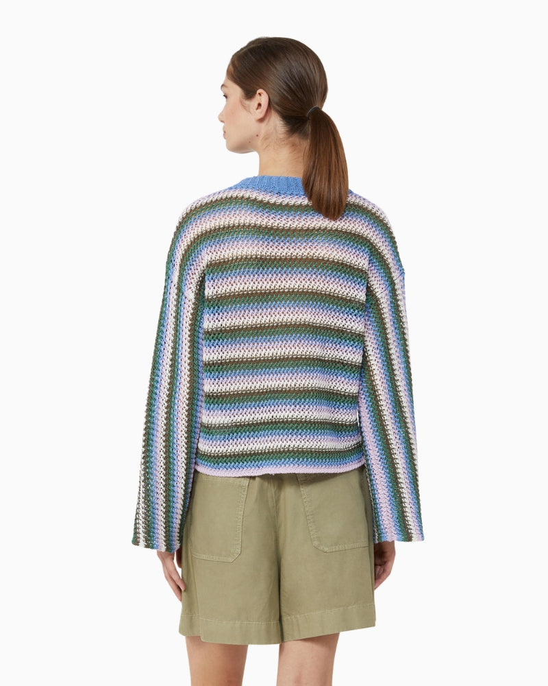 Weekend Max Mara Depica Linen V-Neck Jumper in blue green back view