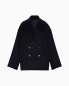 Weekend Max Mara Double-Breasted Pea Coat in Navy button fabric detail