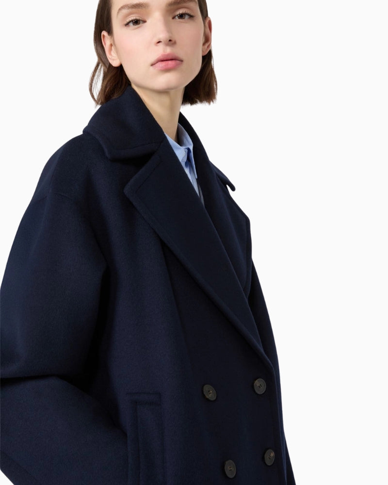 Weekend Max Mara Double-Breasted Pea Coat in Navy collar detail