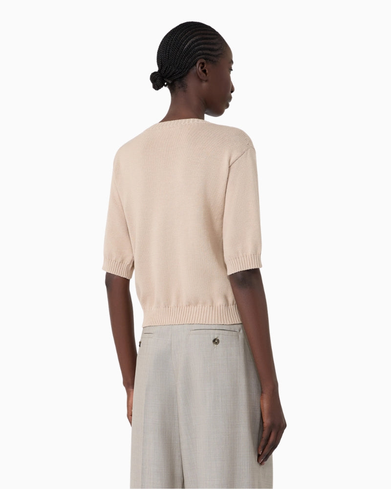 Weekend Max Mara Embroidered Cotton Yarn Sweater in Beige back view