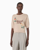 Weekend Max Mara Embroidered Cotton Yarn Sweater in Beige front view