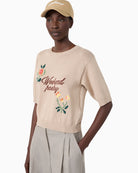 Weekend Max Mara Embroidered Cotton Yarn Sweater in Beige side view