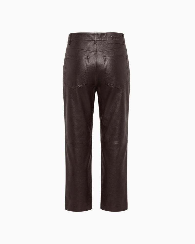 Weekend Max Mara Faux Leather Trousers in dark brown back view