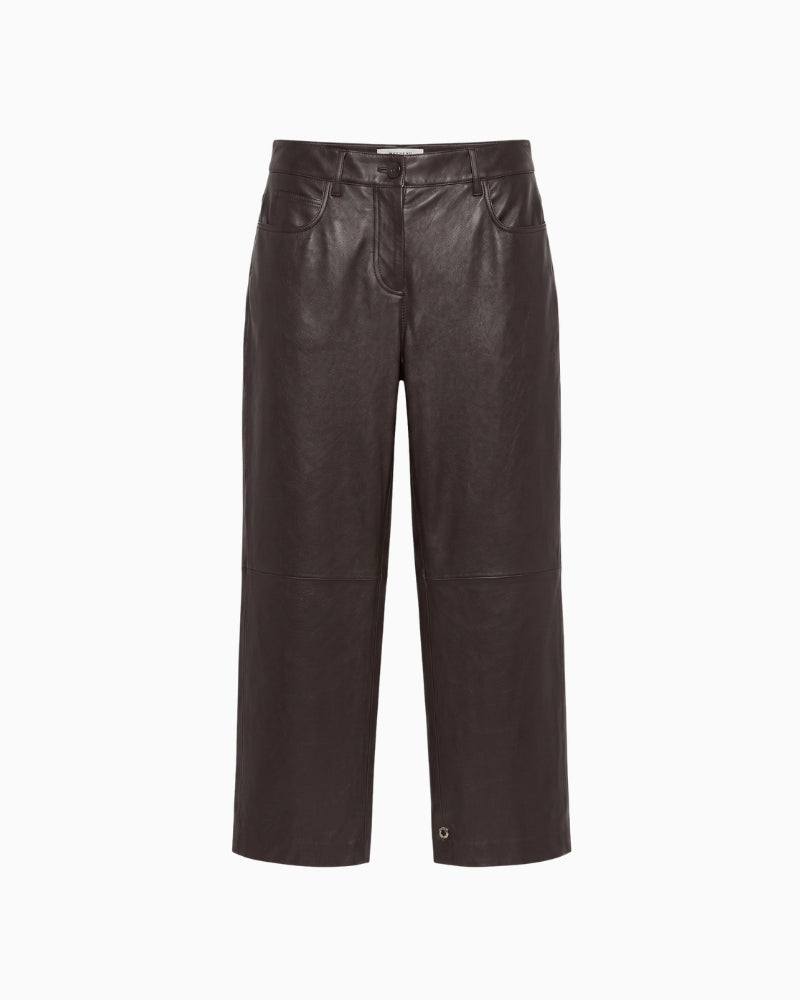 Weekend Max Mara Faux Leather Trousers in dark brown front view