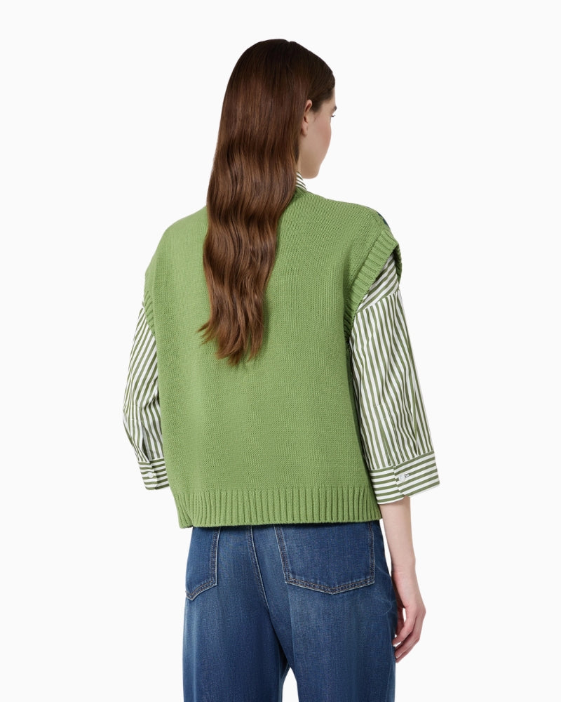 Weekend Max Mara Inlaid Cotton-Blend Gilet in Green back view