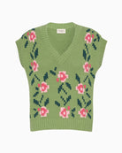 Weekend Max Mara Inlaid Cotton-Blend Gilet in Green intarsia motif detail