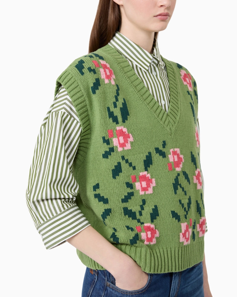 Weekend Max Mara Inlaid Cotton-Blend Gilet in Green side view